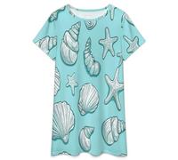Pijamas De Verano para Mujer - Conchas De Estrellas De Mar Camisón De Verano Vintage De Manga Corta Pijama Suave Y Holgado para Estar En Casa. 3XL