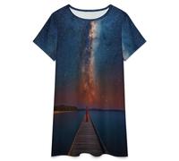 Pijamas De Verano para Mujer - Lago Estrellado Camisón Holgado De Manga Corta De Verano Talla Grande Estilo Vintage Ropa De Dormir Y Estar En Casa. XL