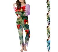 Pijamas divertidos para mujer conjunto de pijamas de Navidad con motivos navideños pijamas de dos piezas, A-z02mr1, M