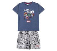 Pijamas Familiares de Verano Manga Corta Conjuntos para Niño de Dos Piezas (Camiseta+Pantalon Pijama) con los Personajes de The Avengers Licencia Oficial Marvel