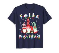 Pijamas Gnomo Luz Feliz Navidad Camiseta, Hombre, Azul Marino, S