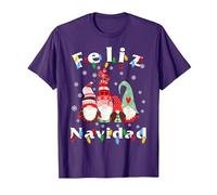 Pijamas Gnomo Luz Feliz Navidad Camiseta, Hombre, Morado, XL
