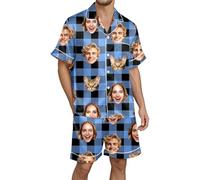 Pijamas Hombre Entretiempo - Conjunto de de Satén para de Manga Corta Cómodo Y Transpirable Suave Y Cómodo (Dark Blue XL)