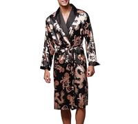 Pijamas Hombre Invierno - de Seda de Hielo para Parejas Bata de Baño Informal de Verano Bata de Baño de Manga Larga Ropa de Casa (Black XXXL)