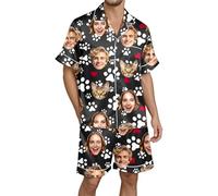 Pijamas Hombre Invierno Divertidos - Conjunto de de Satén para de Manga Corta Cómodo Transpirable Suave Y para Relajarse (Black XXL)