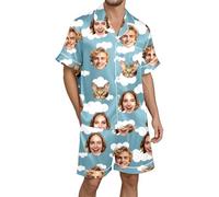 Pijamas Hombre Invierno Talla Grande - Conjunto de Corto de Satén de Manga Corta para Ropa de Dormir Cómoda Transpirable Suave Y Ligera Ropa de Dormir de Verano (Sky Blue XXL)