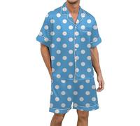 Pijamas Invierno Hombre - Conjunto de de Manga Corta con Botones Y Estampado Multicolor Degradado para En Satén de Seda (Sky Blue S)