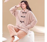 Pijamas Mujer,Conjuntos De Pijama Para Mujer Gris Marrón Franela Capucha Bolsillos Con Botones Y Cremallera Moda Invierno Cálido Acogedor Manga Larga Pjs Top & Amp; Conjunto De Partes De Abajo Ro