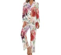 Pijamas Mujer Invierno Conjuntos De Ropa De Descanso Rosas De Acuarela Campestres Mujer Conjunto De Casa De Manga Larga Camiseta Pantalón Holgado Pijama Otoño Conjunto Chándal De 2 Piezas