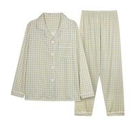 Pijamas Mujeres Otoño E Invierno Manga Larga Chaleco Traje Pantalones Plus Talla Servicio al Hogar Señoras Pijama de Algodón con Patrón de Cuadros Suave Ropa de Dormir Conjunto de Pijama Largo