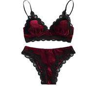 pijamas muñecas cuerpo ropa interior sujetador pijamas mujeres conjunto de ropa interior de encaje terciopelo, rojo, L