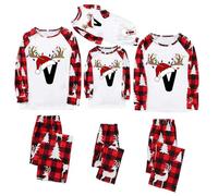 Pijamas Navidad Familia Conjunto, Letra A-Z, Pijamas Familia de Manga Larga, Pijama Familiar A Juego para Mujer, Hombre, NiñO, Bebés, Linda Blusa con Estampado de Alces y Pantalones a Cuadros