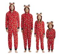 Pijamas Navidad Familiar Algodon Mono Pijamas Parejas e Hijos Trajes Navideños Pelele con Cremallera e Capucha Conjunto Mama Papá y Bebe Ropa de Dormir Invierno Onesie Reno Jumpsuit Christmas Pajamas
