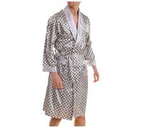 Pijamas para Hombre 4XL - Bata de baño de Seda de Verano, Conjunto de Bata de baño de Seda Fina de Hielo Talla Grande (Gris, XL)