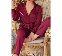 Pijamas Para Mujer Conjunto De Pijama De Poliéster Con Bolsillos De Solapa De Color Rojo Vino Conjunto De Pijama De Manga Larga Con Personalidad Suave Para Mujer Conjunto De Dos Piezas Regalo De Fe
