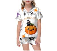 Pijamas para niños Conjunto de Ropa de Dormir con Bolsillos, Camisa y pantalón Estampados con Personalidad de Halloween Set Traje De Baño