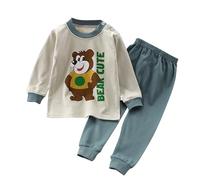 Pijamas para niños pequeños y niñas, Pijamas de algodón con Animales de Dinosaurio, Tren de 2 Piezas, Ropa de Dormir de Animados para niños pequeños, Conjunto de Ropa para Otoño Niño Invierno Franela
