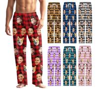 Pijamas Personalizados con Foto, Pantalones de Pijama con Cara de Perro/Gato para Hombres y Mujeres, Regalos Personalizados para Amantes de las Mascotas (Diseño 4)
