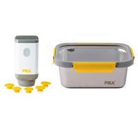 PIKA - Bomba de vacío eléctrica + Caja de alimentos de acero inoxidable 1200ml + 5 válvulas para cajas de alimentos Pika | Aparato de envasado al vacío para alimentos