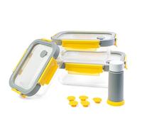 Pika GlassShock - Juego de 3 cajas de alimentos al vacío de vidrio + bomba de envasado al vacío - 370 ml + 640 ml + 1050 ml - Microondas, horno, congelador