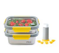 PIKA | Juego de 2 cajas de alimentos al vacío de acero inoxidable + bomba de envasado al vacío | 820 ml + 1200 ml | Microondas, horno, congelador | Ligero y hermético