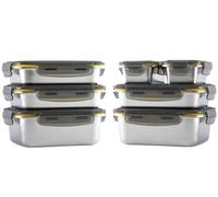 PIKA - Juego de 7 cajas de alimentos de acero inoxidable, 3 x 820 ml + 2 x 1200 ml + 2 x 260 ml - Hermético - Compatible con microondas, horno, congelador - Batch Cooking.