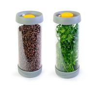 Pika | Lote de 2 frascos al vacío de vidrio 1,5 L | Tapa con envasado al vacío integrado | Caja de almacenamiento de alimentos herméticos | café, cereales, galletas, patatas fritas, hierbas frescas