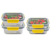 PIKA - Recipiente hermético para alimentos de acero inoxidable y tapa de cristal templado - ligera - Compatible con microondas, horno, congelador - MetalShock (Set de 3 : 2x 820ml + 2x1200ml)