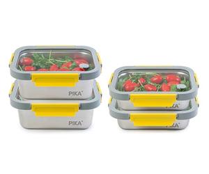 PIKA - Recipiente hermético para alimentos de acero inoxidable y tapa de cristal templado - ligera - Compatible con microondas, horno, congelador - MetalShock (Set de 3 : 2x 820ml + 2x1200ml)