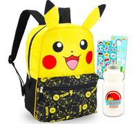 Pikachu - Juego de mochila para niños, paquete con mochila Pokemon de 16 pulgadas, botella de agua, calcomanías, más | Mochila Pokemon para la escuela, Varios colores, Pokemon Backpack Set, Mochila de