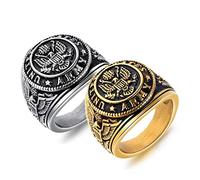 PikaLF Anillo del ejército militar de los Estados Unidos para los hombres, anillos de la medalla del águila, anillo del águila del halcón vintage, Anillo volador del águila calva americana, No, Sin