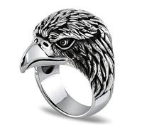 PikaLF Anillo vintage Hawk Eagle para hombre, anillos con cabeza de águila vikinga, USA Flying American Bald Eagle anillo, anillo amuleto águila gótica, regalo de joyas águila animal punk, NO, Sin