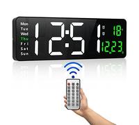 PiKaPiKaP Gran reloj de pared digital, reloj de pared digital de 16 pulgadas con hora, fecha, temperatura, semana, temporizador, 12/24 horas, atenuación automática