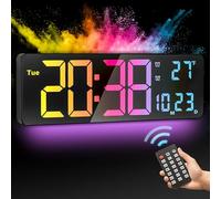 PiKaPiKaP Reloj de pared digital de 16 pulgadas, grande reloj digital con 11 colores RGB, fecha de hora Temp Semana, temporizador, 12/24 horas, atenuación automática, para salón, aula, gimnasio,
