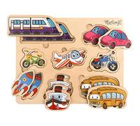 PikatoyZ® Juguetes Montessori para Bebés de 1 Año, 2 y 3 Años. Puzzle de Madera Juegos Educativos con Rompecabezas de Medios de Transporte.