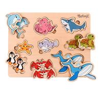 PikatoyZ® Juguetes Montessori para Bebés de 1 Año, 2 y 3 Años. Puzzle de Madera Juegos Educativos con Rompecabezas de Animales Marinos.