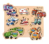 PikatoyZ® Juguetes Montessori para Bebés de 1 Año, 2 y 3 Años. Puzzle de Madera Juegos Educativos con Rompecabezas de Vehículos de Asistencia.