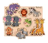 PikatoyZ® Juguetes Montessori para Bebés de 1 Año, 2 y 3 Años. Puzzle de Madera Juegos Educativos con Rompecabezas de Animales de la Selva.