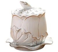 PIKITER Taza de agua bendita de loto Guanyin de cerámica blanca, cuenco budista for ofrendas de agua de 7 x 11 cm for templos y altares (1 unidad)