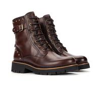 PIKOLINOS Botas de piel con cordones y tachuelas, VICAR. Color Marrón Oscuro