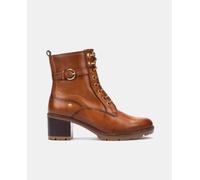 Pikolinos Botines de mujer de piel con cordones y adorno hebilla. Marrón claro 40