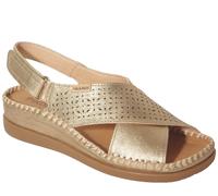 Pikolinos Sandalias cuña en Cuero Cadaques para Mujer en Color Oro
