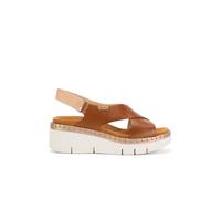 Pikolinos Sandalias de cuña Gomera en cuero para mujer color brandy