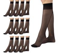 PIKY Pack 12 Pares de Mini Medias transparentes 15 DEN, Medias Cortas, Calcetines hasta la Rodilla de Mujer, Made in Italy (FR/ES, Letras, Talla única, Regular, Regular, 12 Pares Negro)