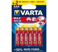 Pila AAA Varta Max Tech 6 unidades alcalinas formato cilíndrico