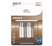 Pila alcalina AAA/LR03, Paquete de 6 Unidades, con 30% más de Durabilidad, Ideal para Dispositivos cotidianos de Alto Consumo.