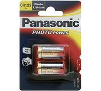 Pila cilíndrica de Litio Panasonic CR123 para Dispositivos Ligeros con Alta Demanda de energía como detectores de Humo, Sistemas de Alarma, Faros, cámaras, 3 V, Paquete de 2 Unidades