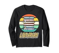 Pila de Libros Bibliotecario Vintage Círculo Retro Manga Larga