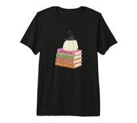 Pila de Libros de Halloween con Sombrero de Bruja Camiseta Premium
