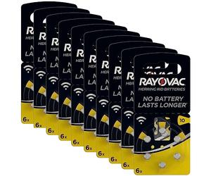 Pila del audífono RAYOVAC modelo 10. PR70. paquete de 60 pilas - 10 x blister de 6 undidades